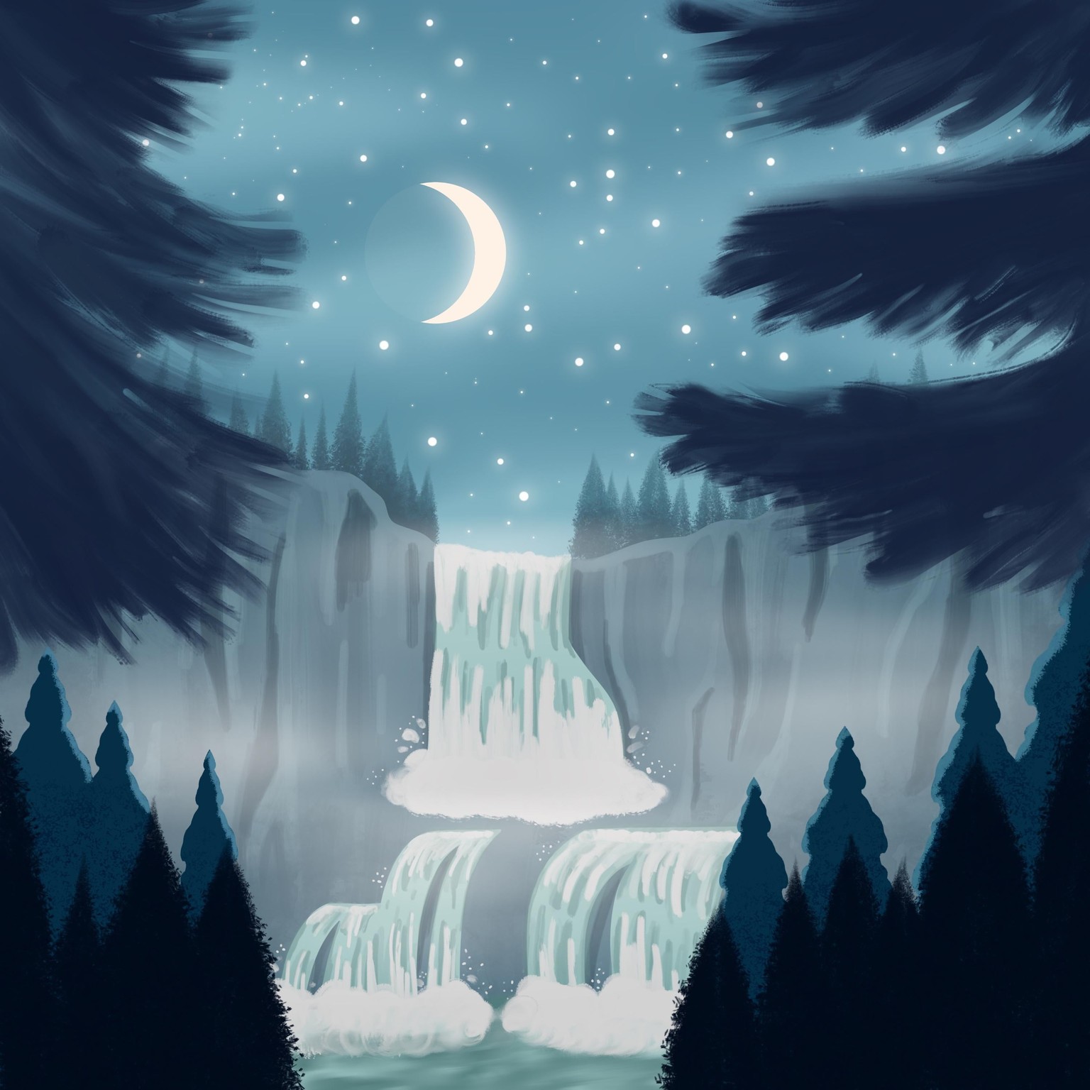 Nighttime waterfall - image 1 - student project