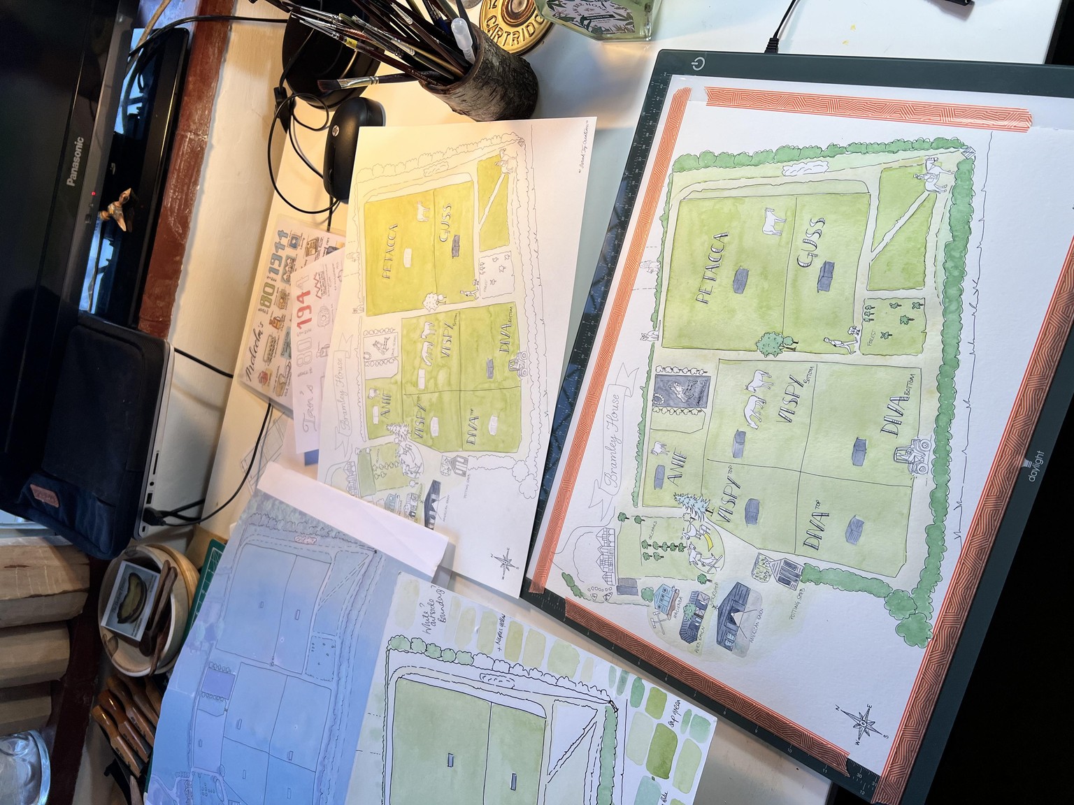 Map outline in procreate printed on watercolour paper and hand watercoloured - image 1 - student project