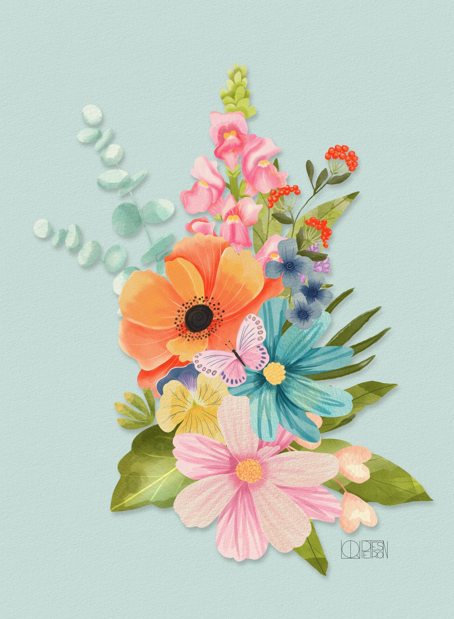 Watercolor florals for my mom (also named Sandra) - image 1 - student project