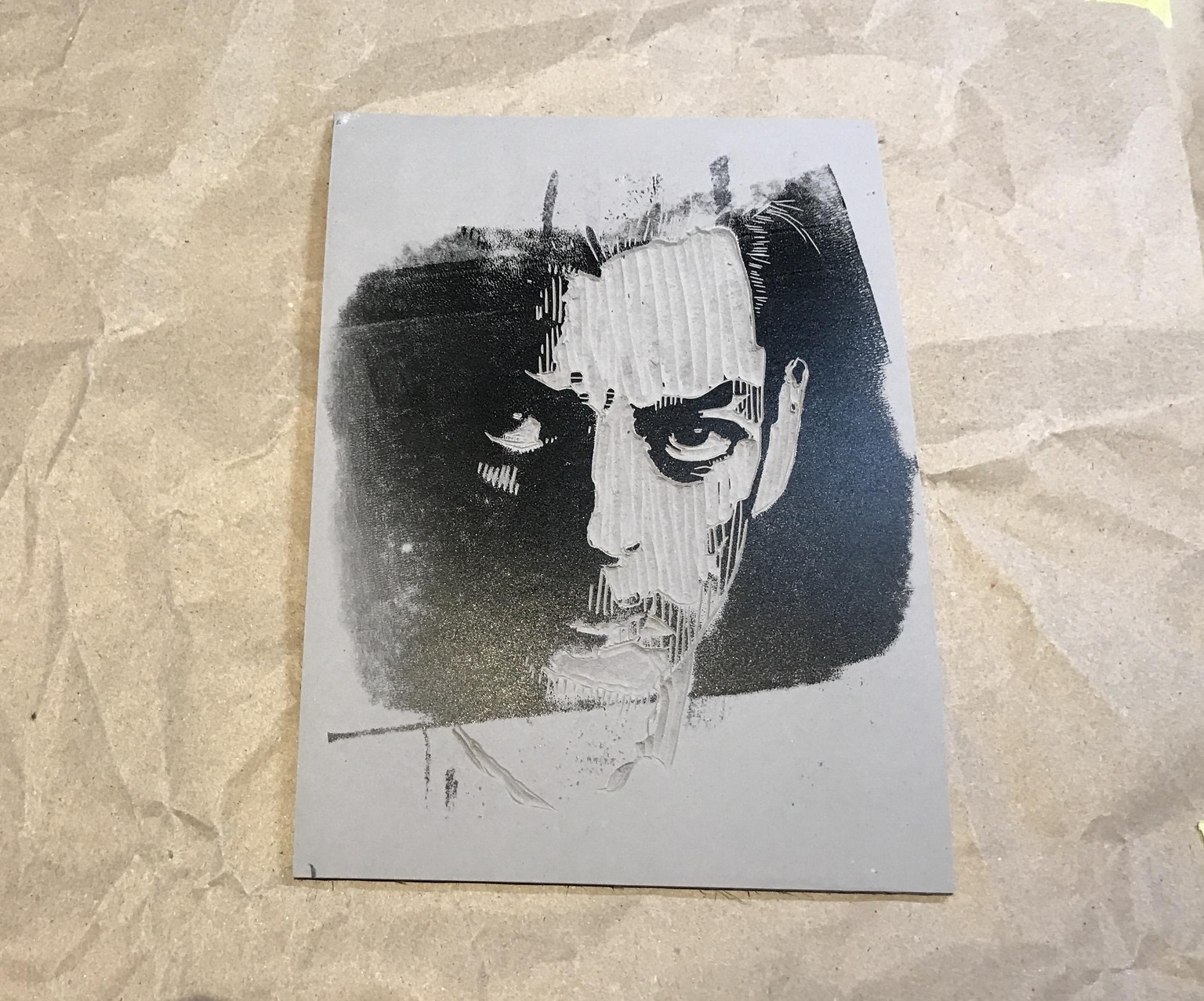 Paul Auster as a black and white linocut - image 3 - student project