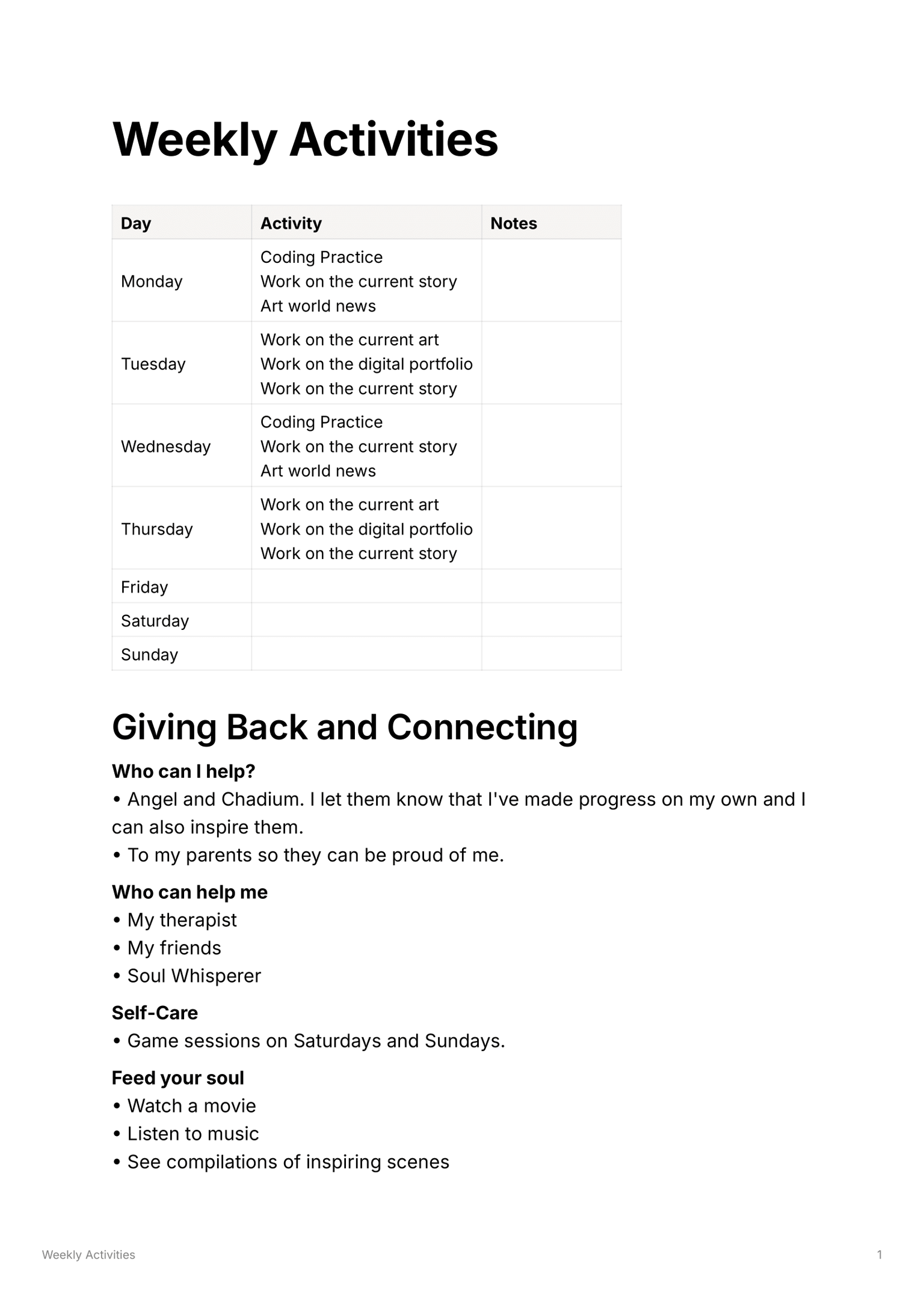 Weekly Activities - image 1 - student project