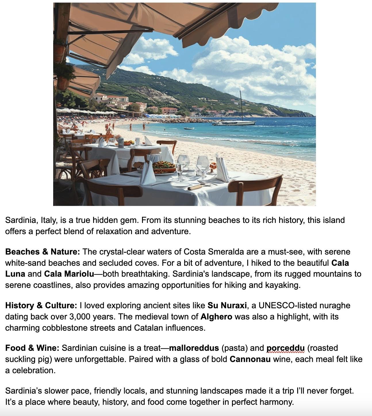My Unforgettable Trip to Sardinia - image 1 - student project
