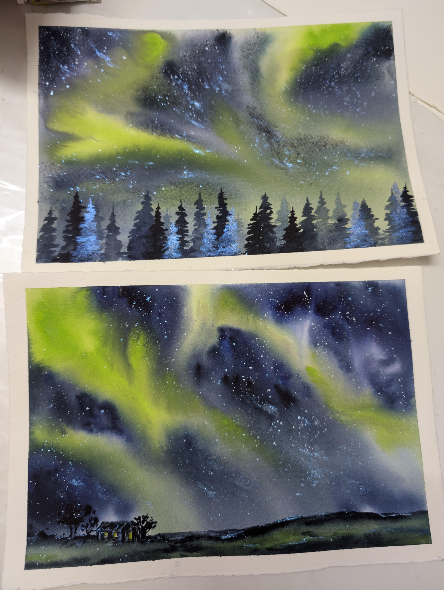 Northern Lights Learnt from Maria Smirnova Watercolors Class - image 2 - student project