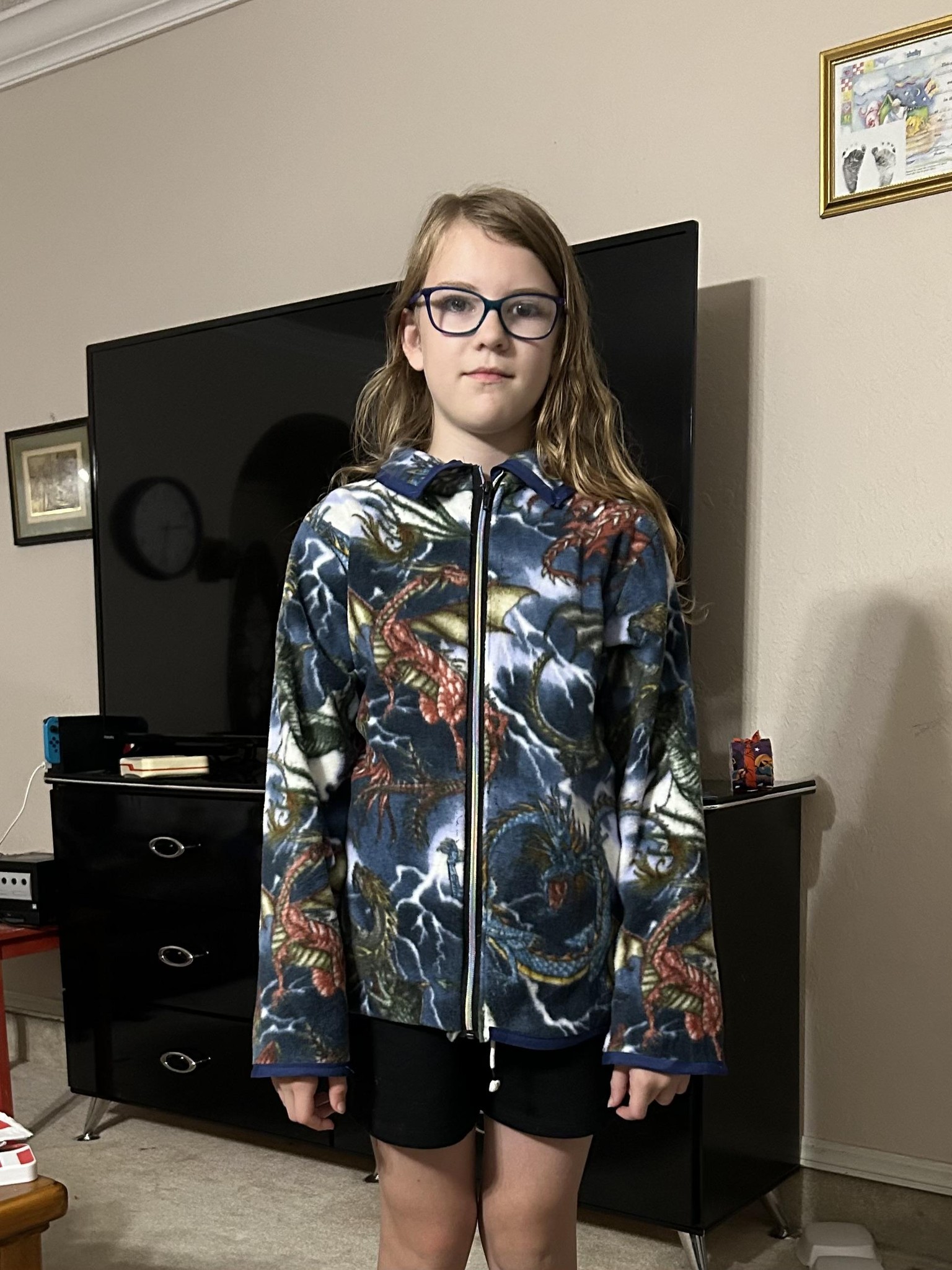 Fleece winter coat with rainbow zipper, fold over collar - image 1 - student project