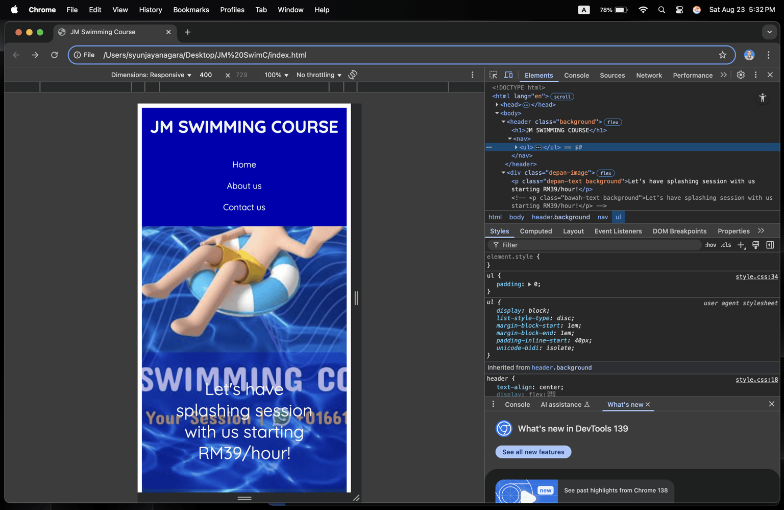 JM Swimming Course Project - image 2 - student project