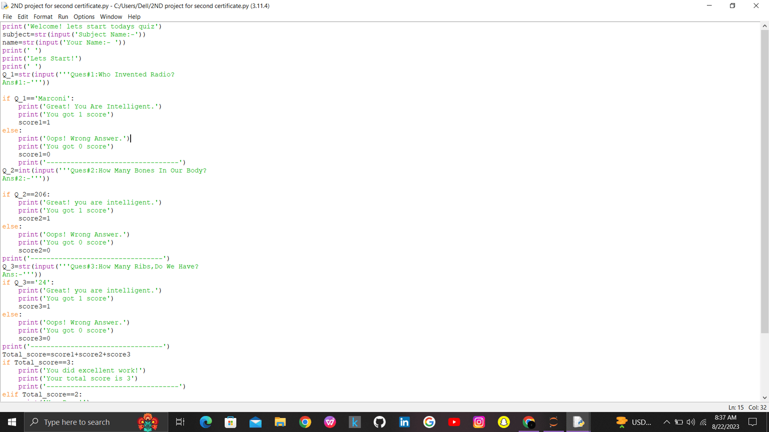 asking questions to user ang give him scores. . - image 1 - student project