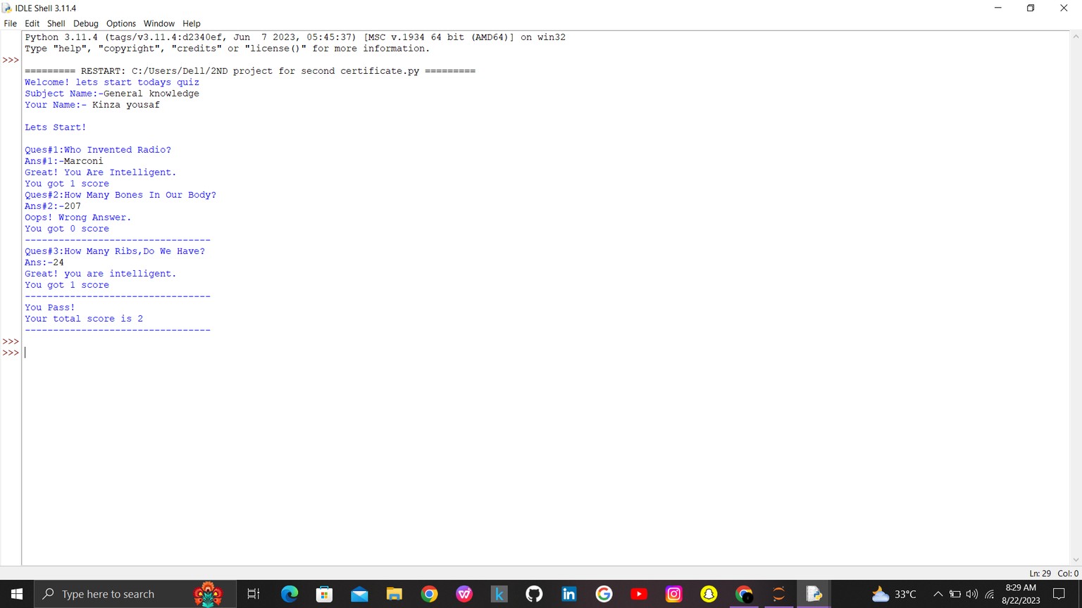 asking questions to user ang give him scores. . - image 3 - student project