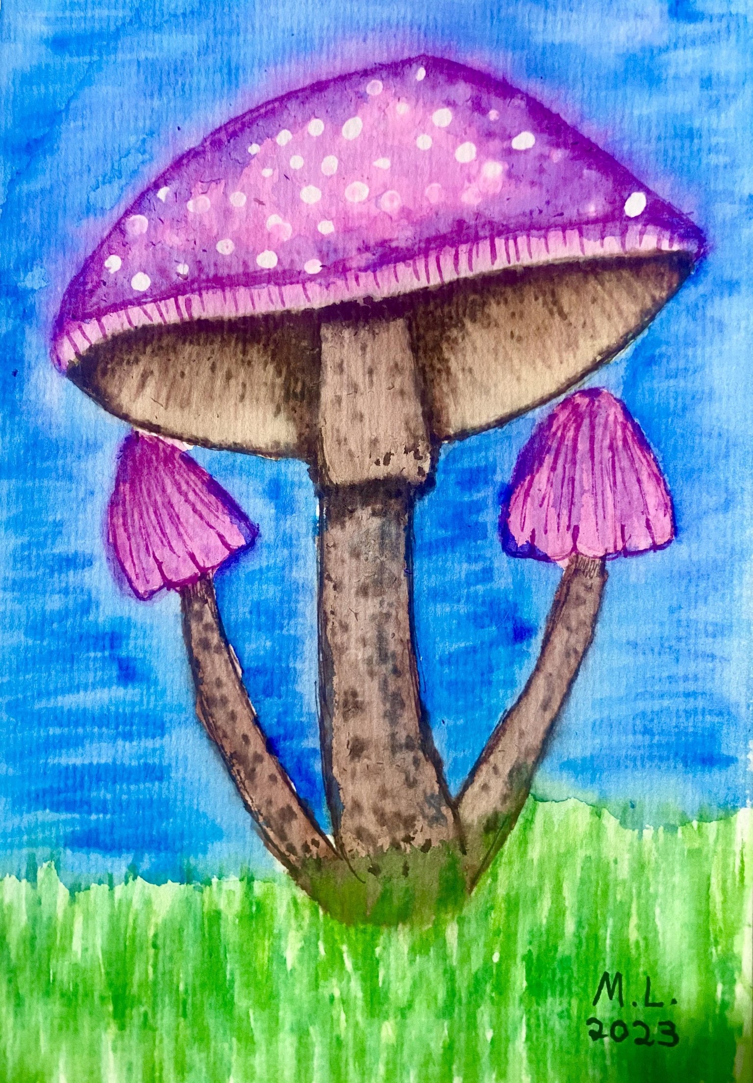 Mushroom with watercolour brushpens - image 1 - student project