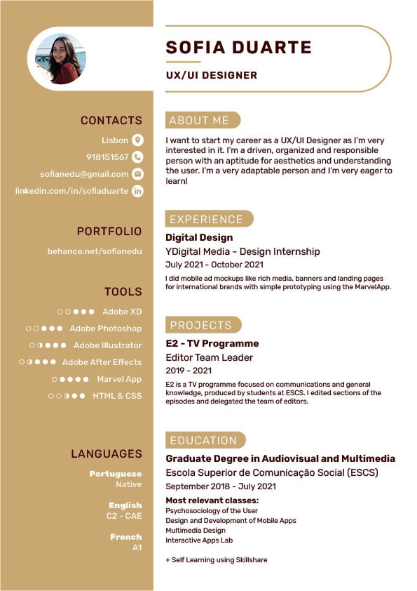 UX Design Resume - image 1 - student project