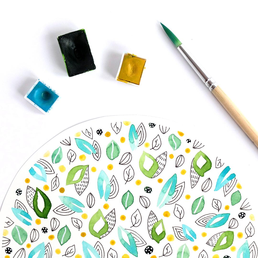 Watercolor and ink leaf pattern - image 1 - student project