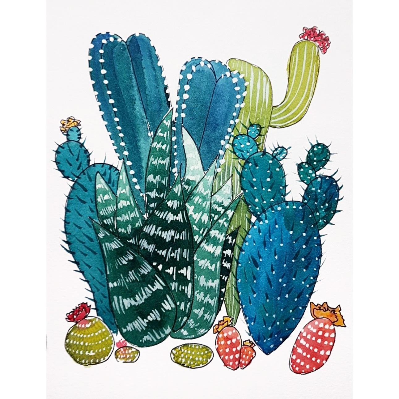 Ink and watercolour Cacti - image 1 - student project