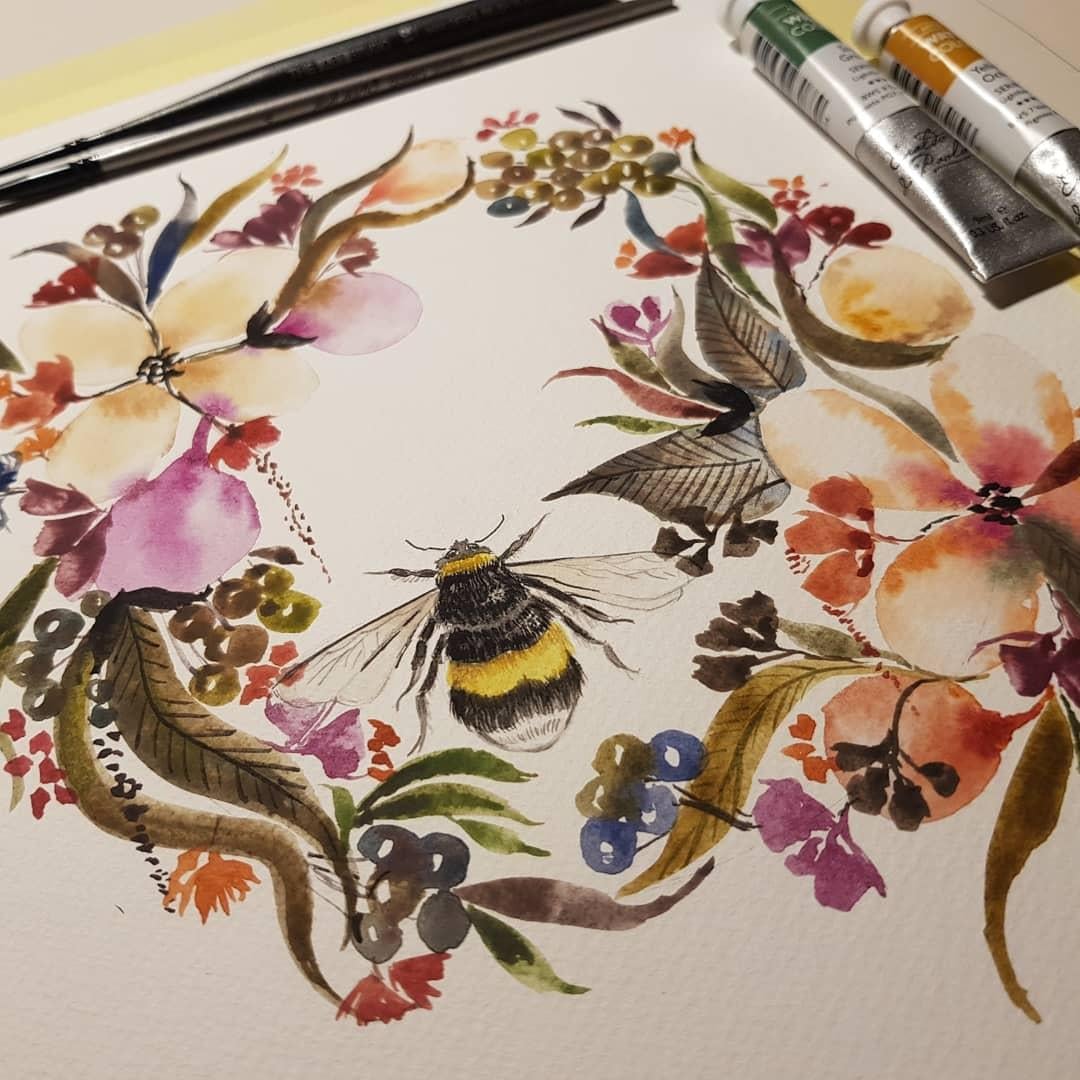 Watercolour wreath - image 1 - student project