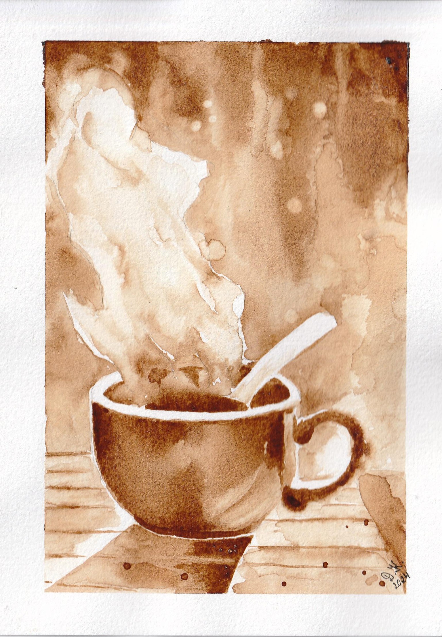 Coffee cup painted with coffee - image 1 - student project