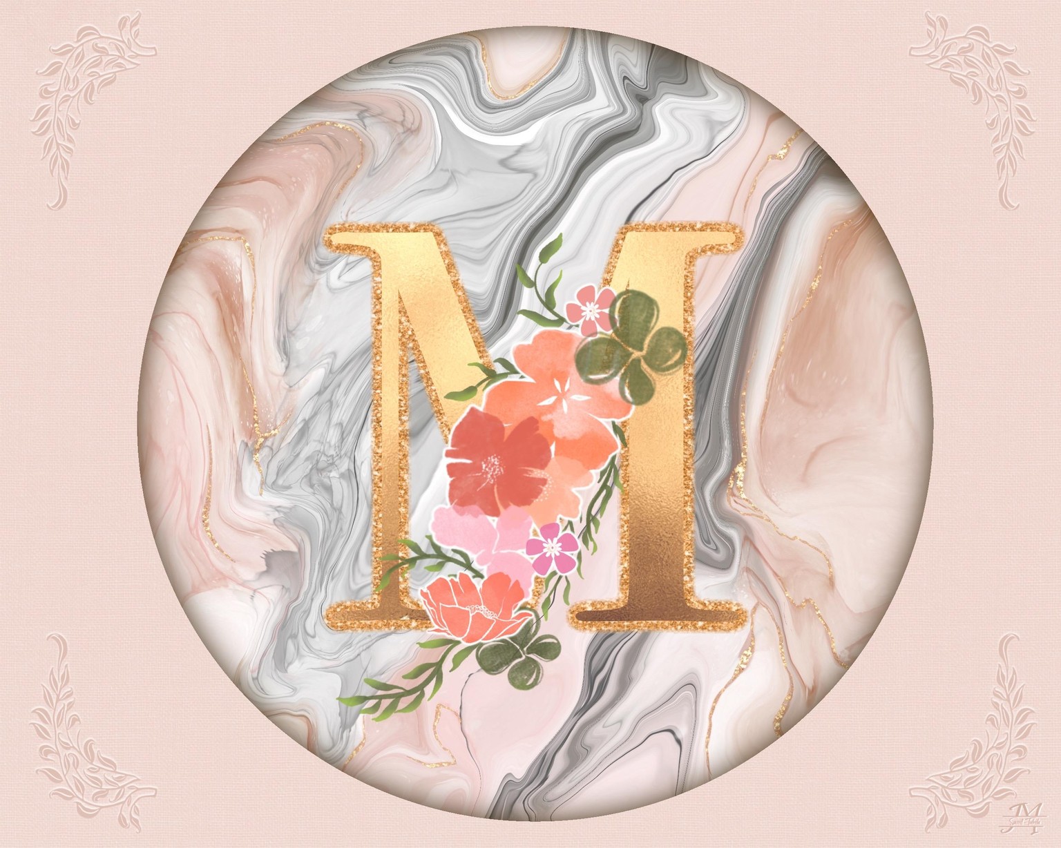 Rose gold enhanced monogram on marble - image 2 - student project