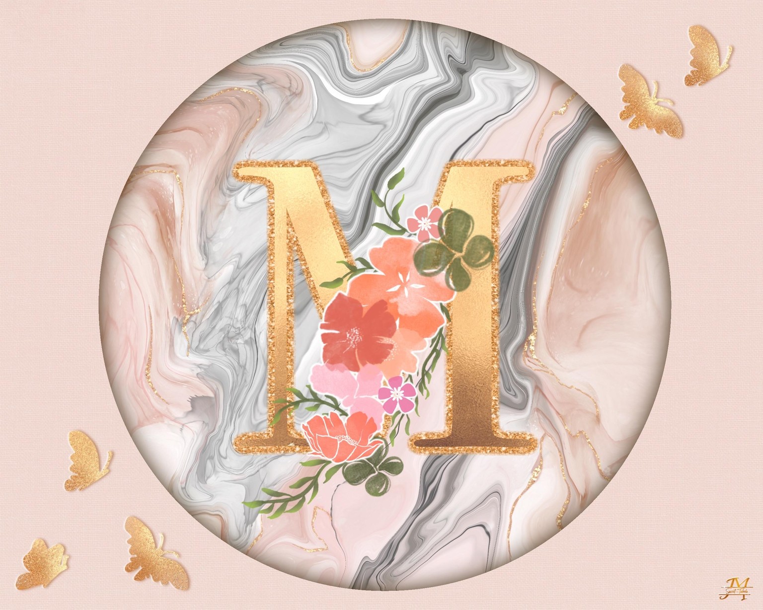 Rose gold enhanced monogram on marble - image 1 - student project