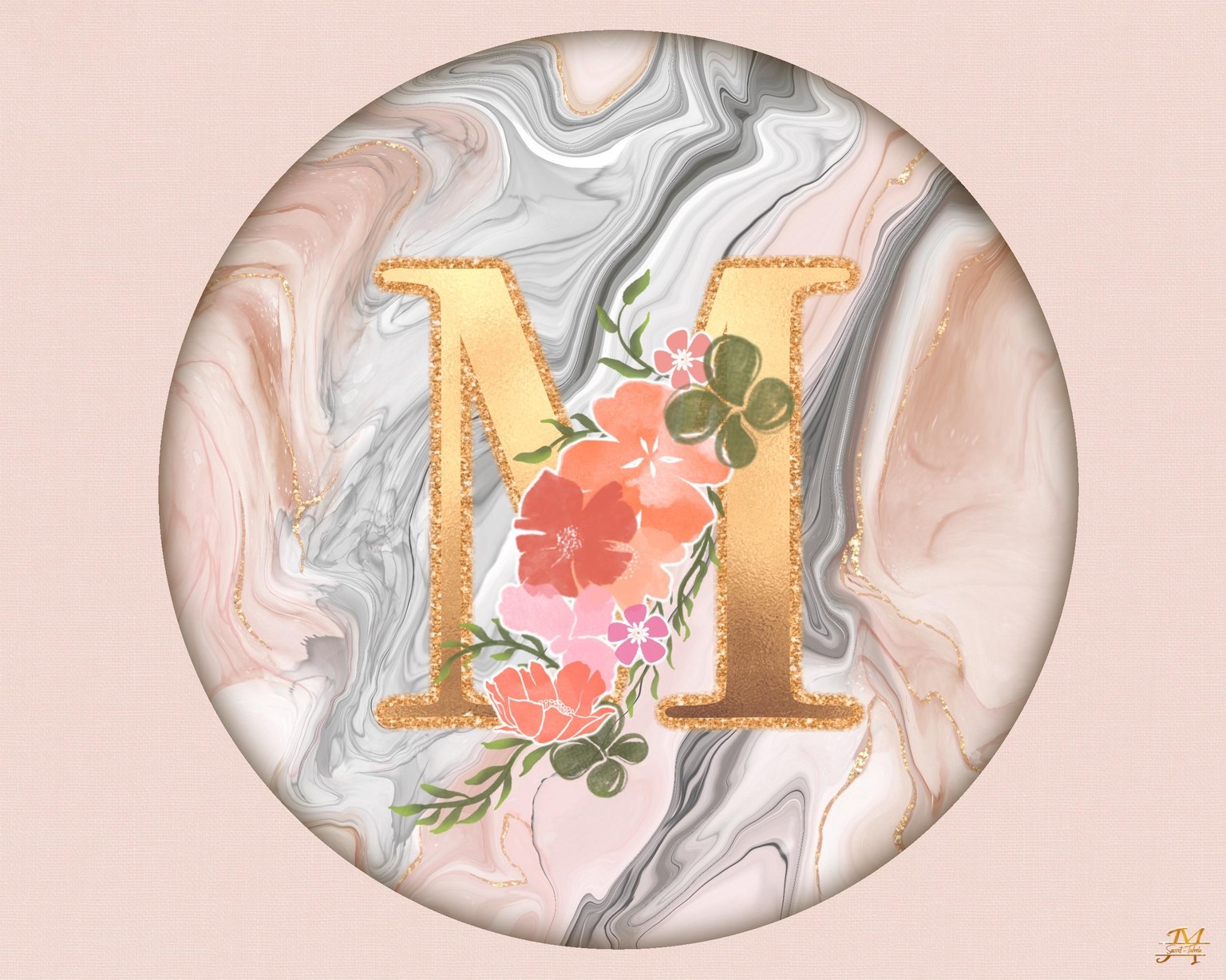 Rose gold enhanced monogram on marble - image 3 - student project