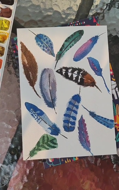 Watercolour feathers - image 1 - student project