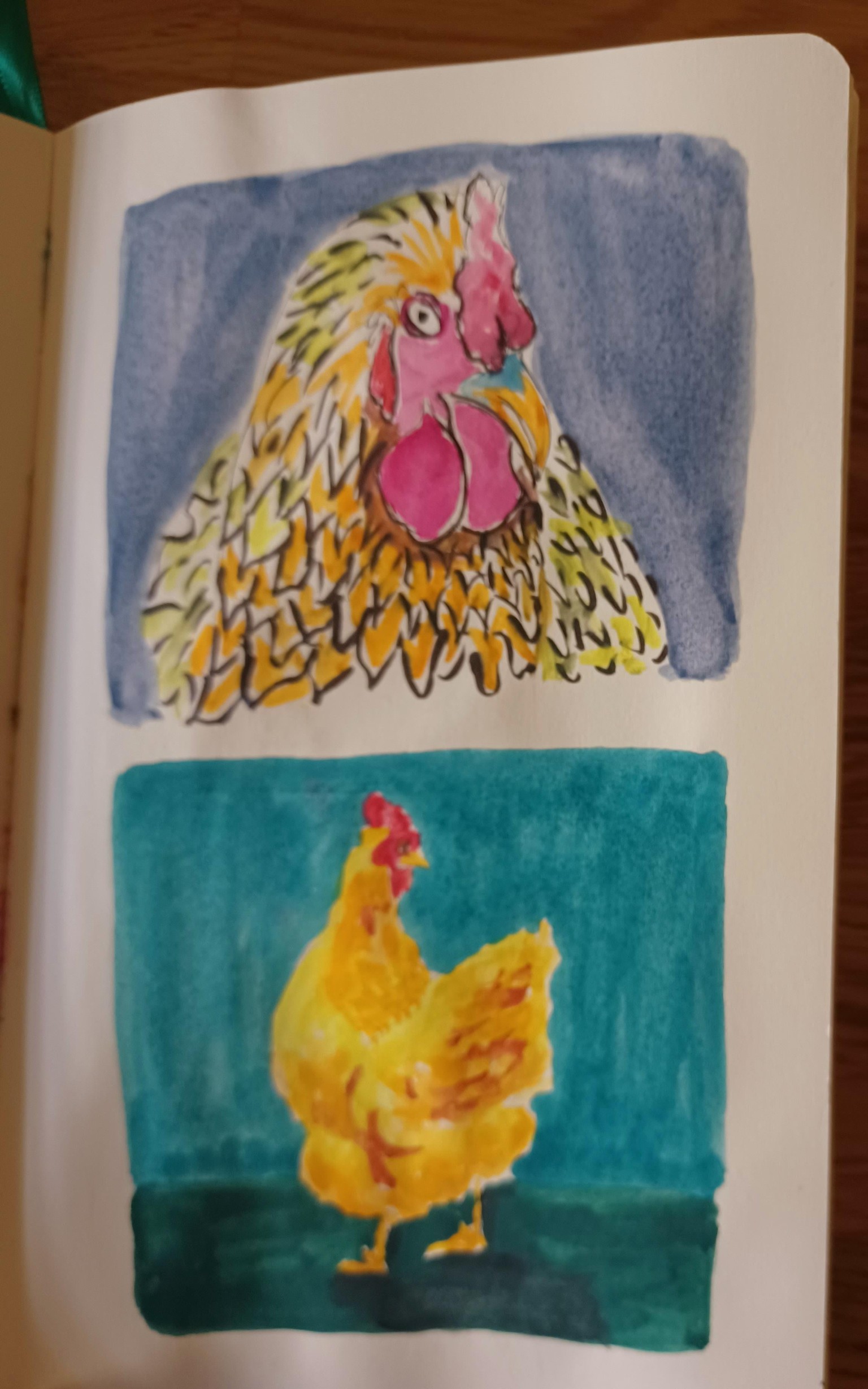 painting chickens in watercolour, ink and gouache - image 1 - student project