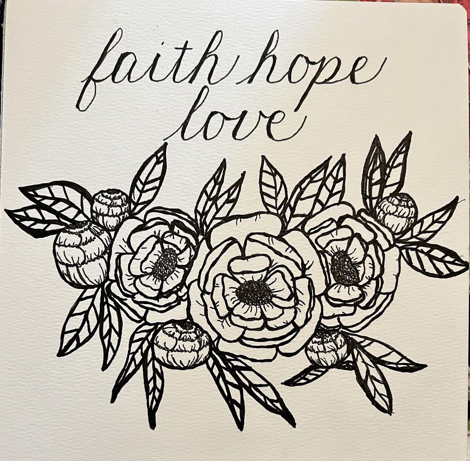 Peony Line Drawing with Faux Lettering - image 3 - student project