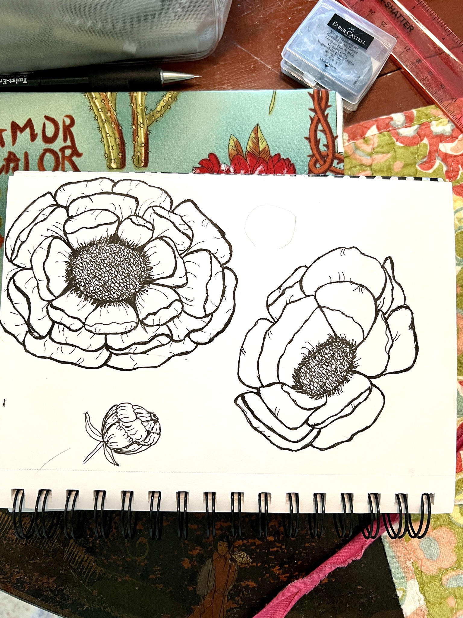 Peony Line Drawing with Faux Lettering - image 1 - student project