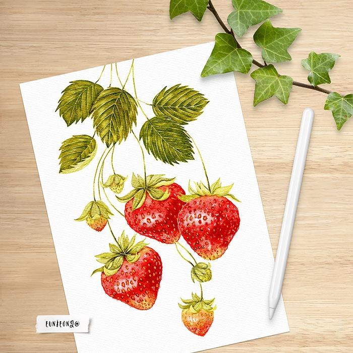 Watercolor Strawberries - image 1 - student project
