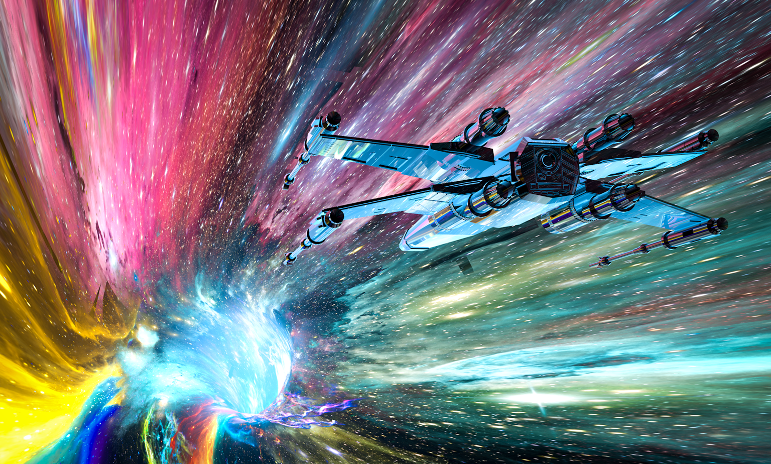 C4D Future City & X-Wing through wormhole - image 4 - student project