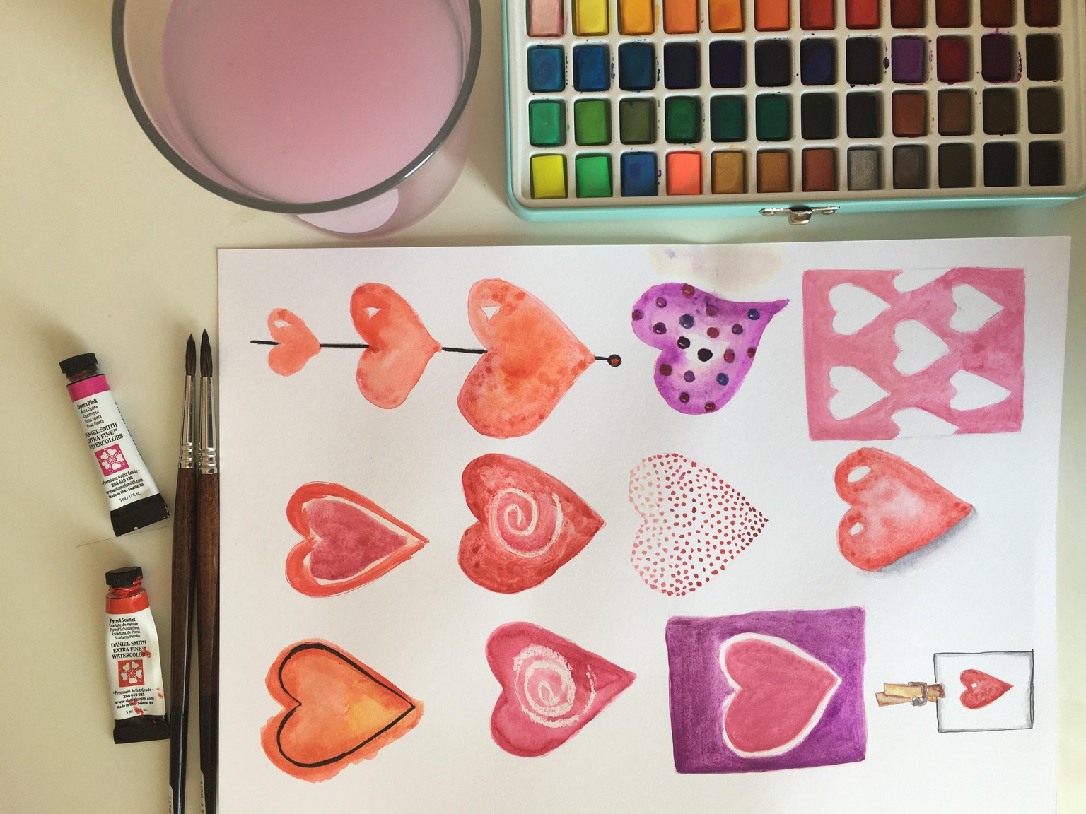 Watercolour hearts - image 1 - student project