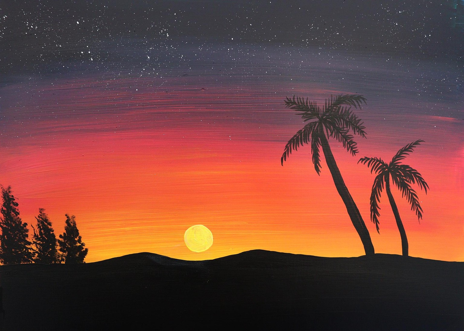 Sunset painting to practice brushwork techniques - image 1 - student project