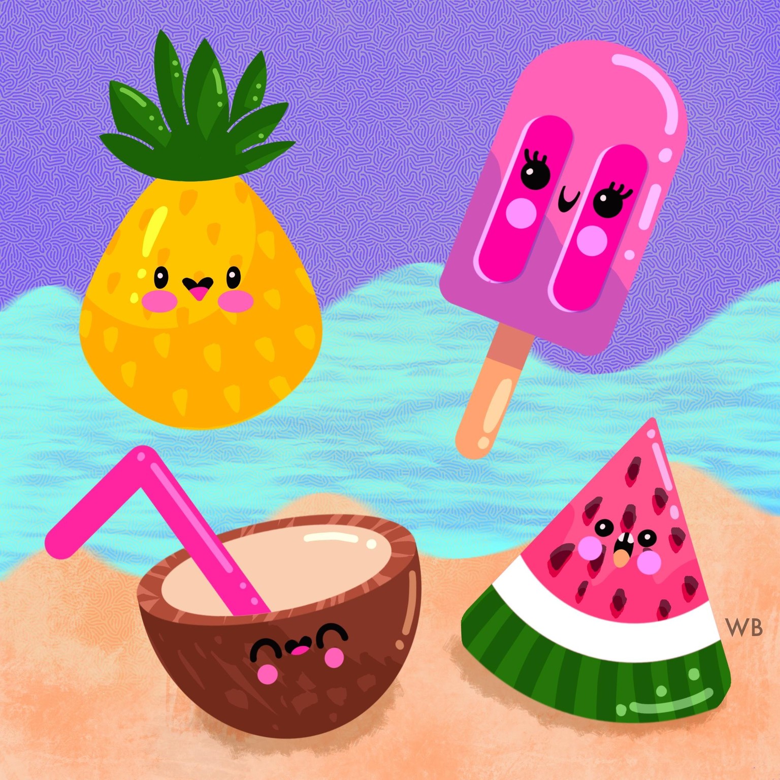 Cute kawaii summer fruit in procreate - image 1 - student project