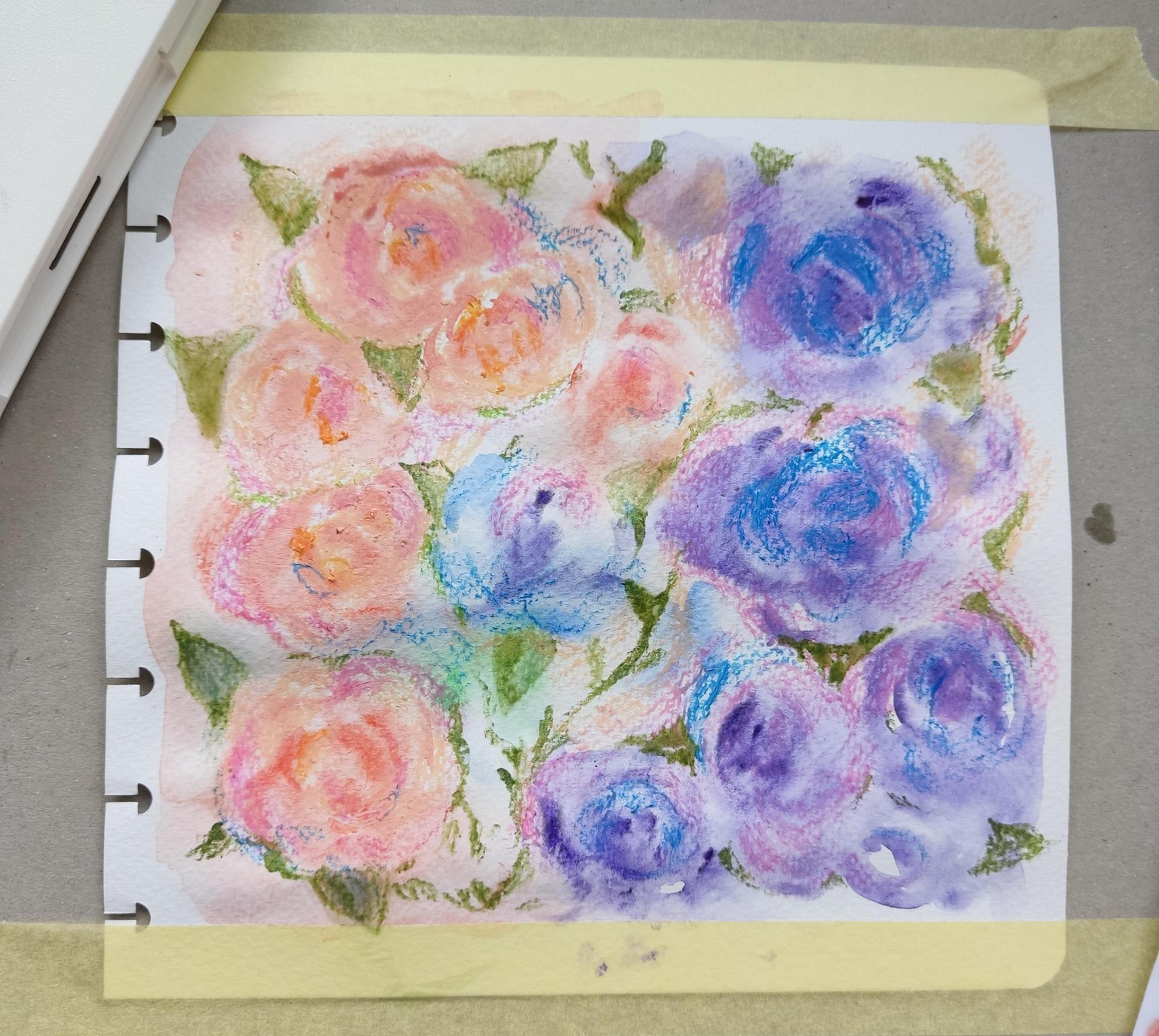 Abstract floral art with watercolor and pastel pencils - image 1 - student project