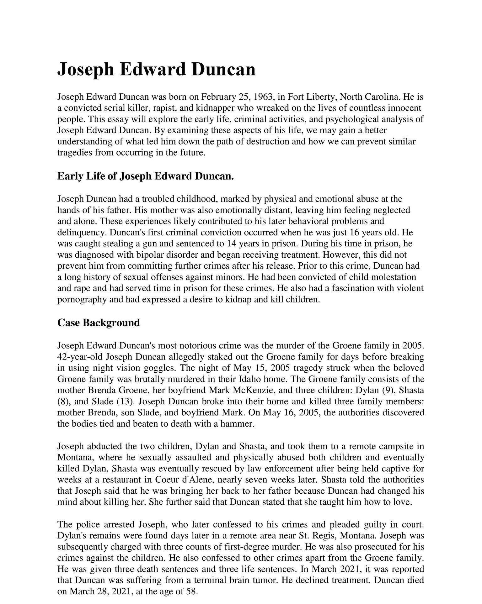 Joseph Edward Duncan - image 1 - student project