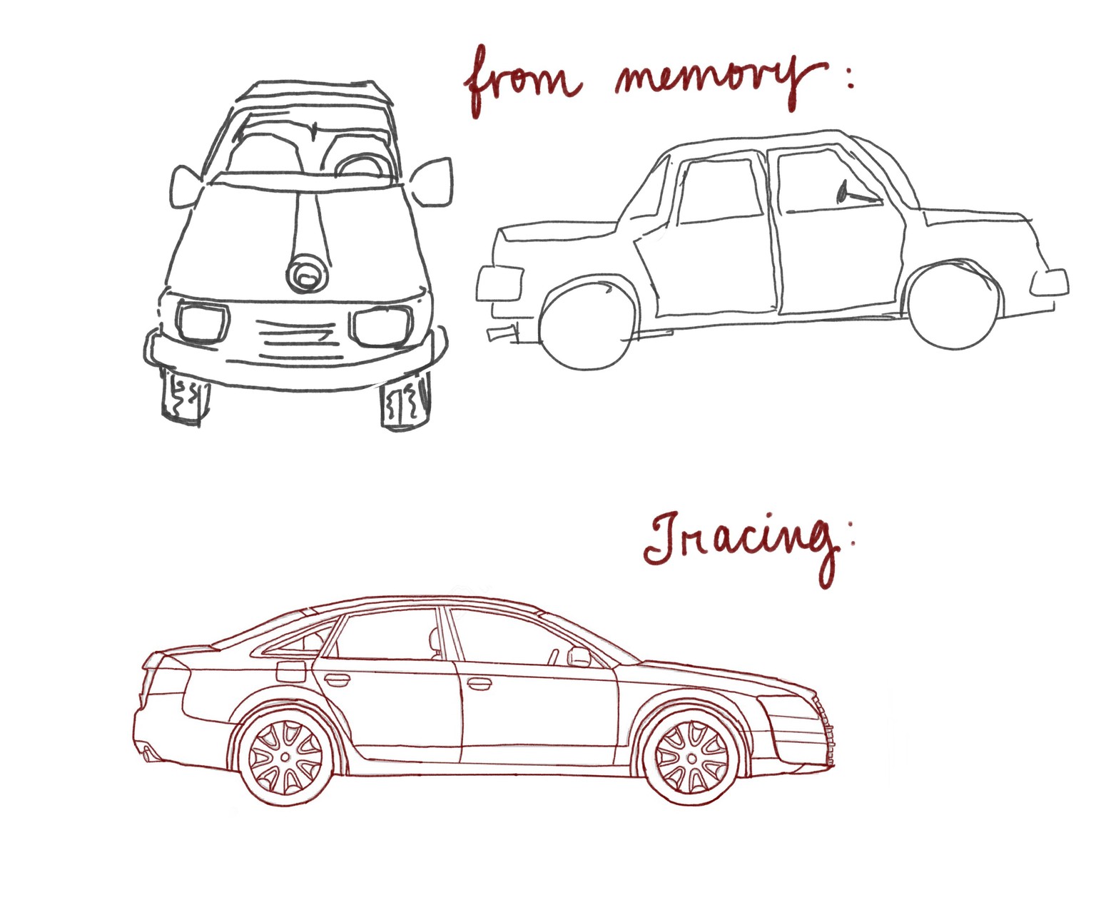 Drawing a car - tracing and from memory - image 1 - student project