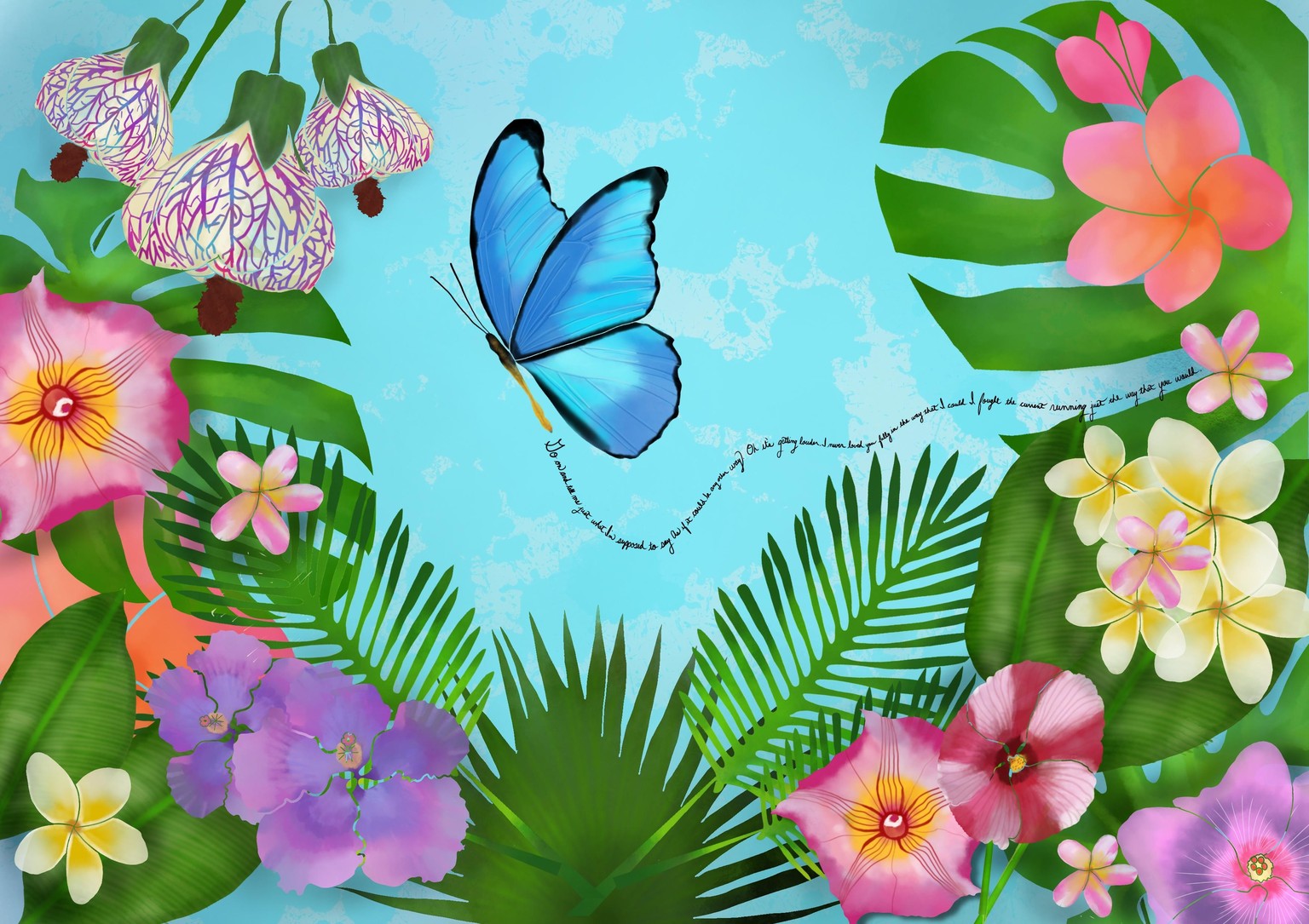 Tropical flowers with butterfly - image 1 - student project