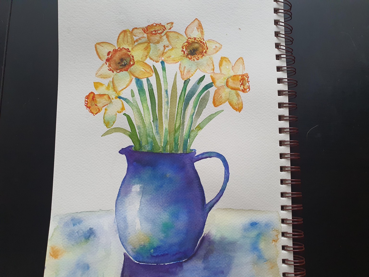 Daffodils in a blue jug - image 1 - student project