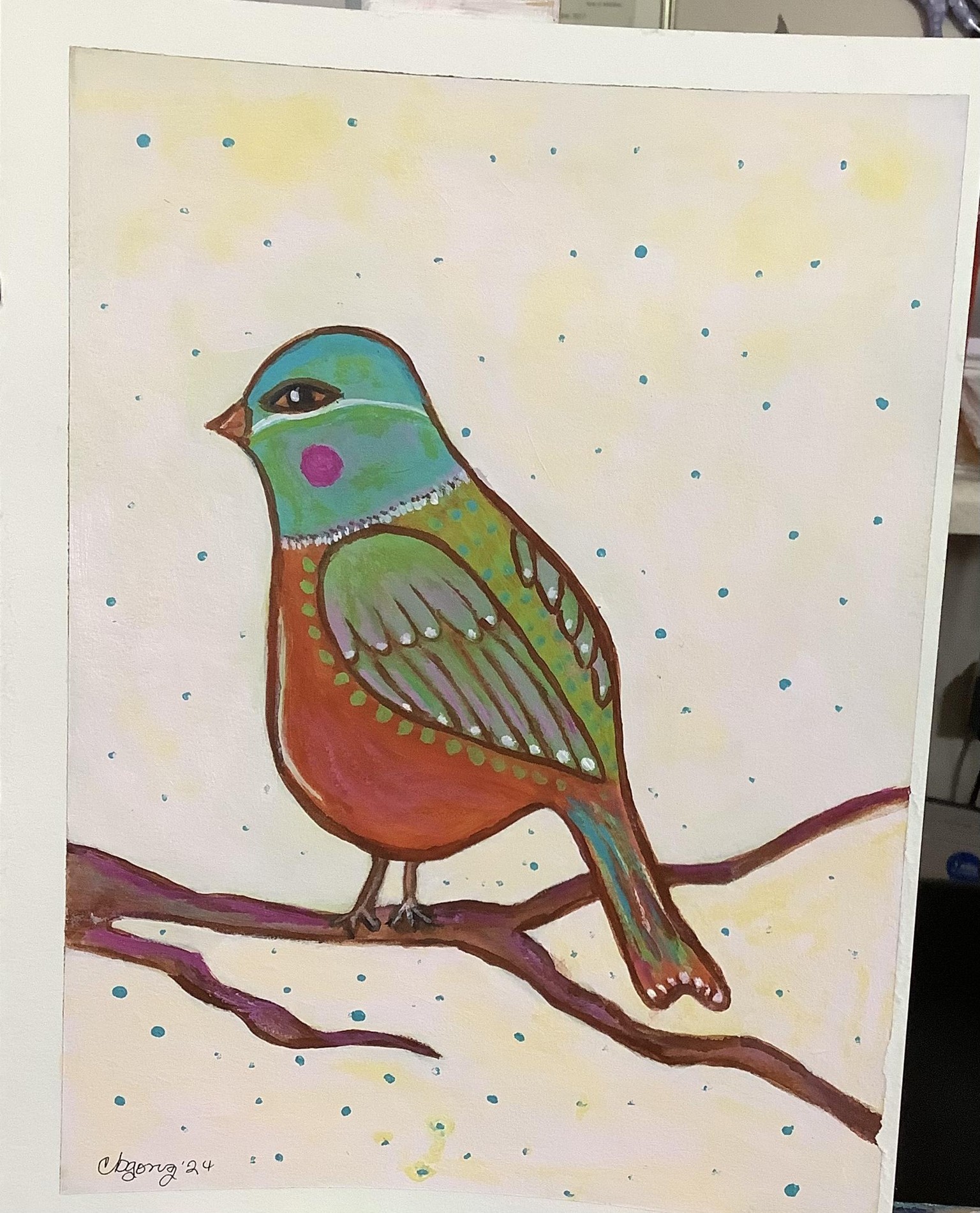 Whimsical birds in acrylic - image 2 - student project