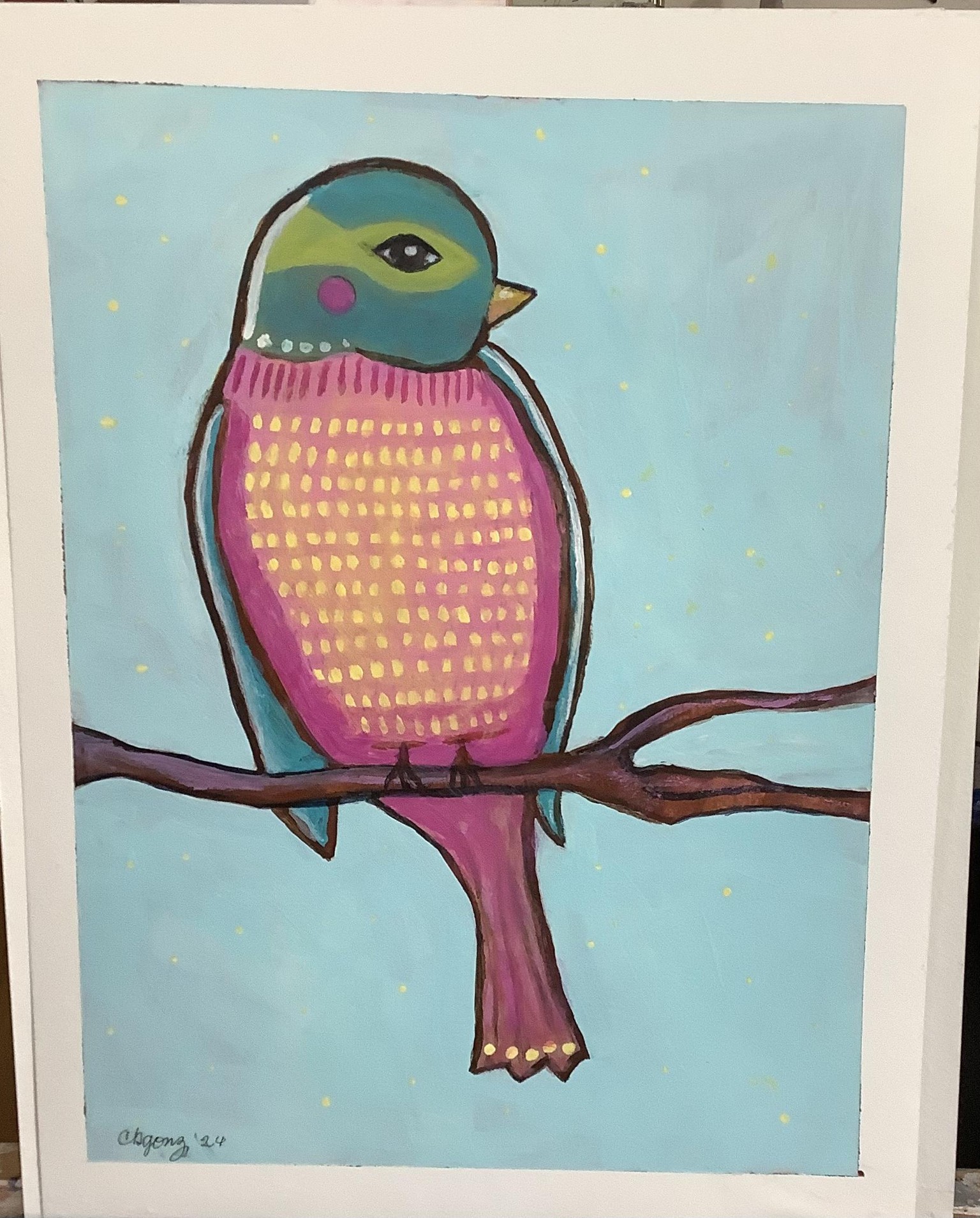 Whimsical birds in acrylic - image 1 - student project