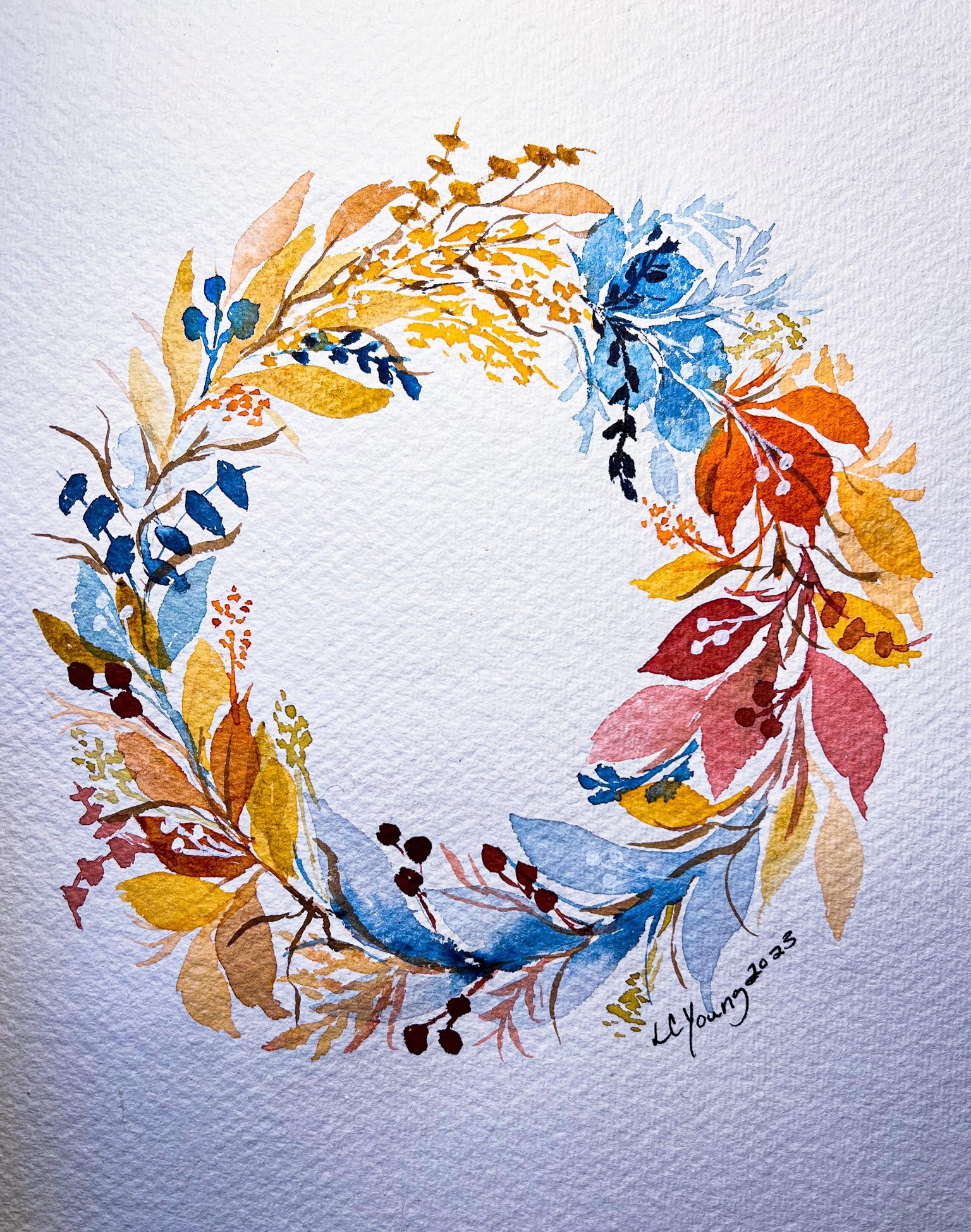 Autumn Watercolor Florals: Playful Fall Colors with a Hint of Blue - image 3 - student project