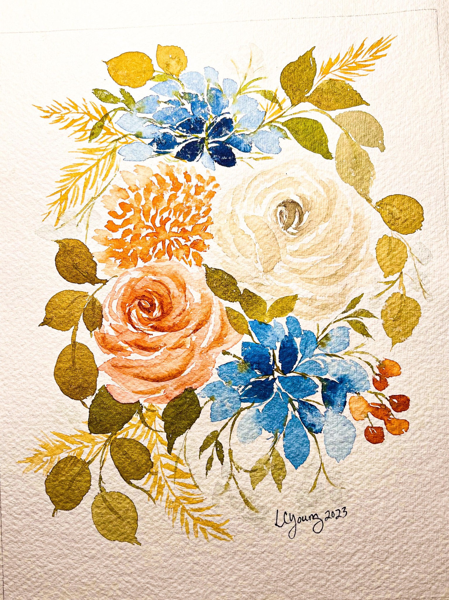 Autumn Watercolor Florals: Playful Fall Colors with a Hint of Blue - image 1 - student project
