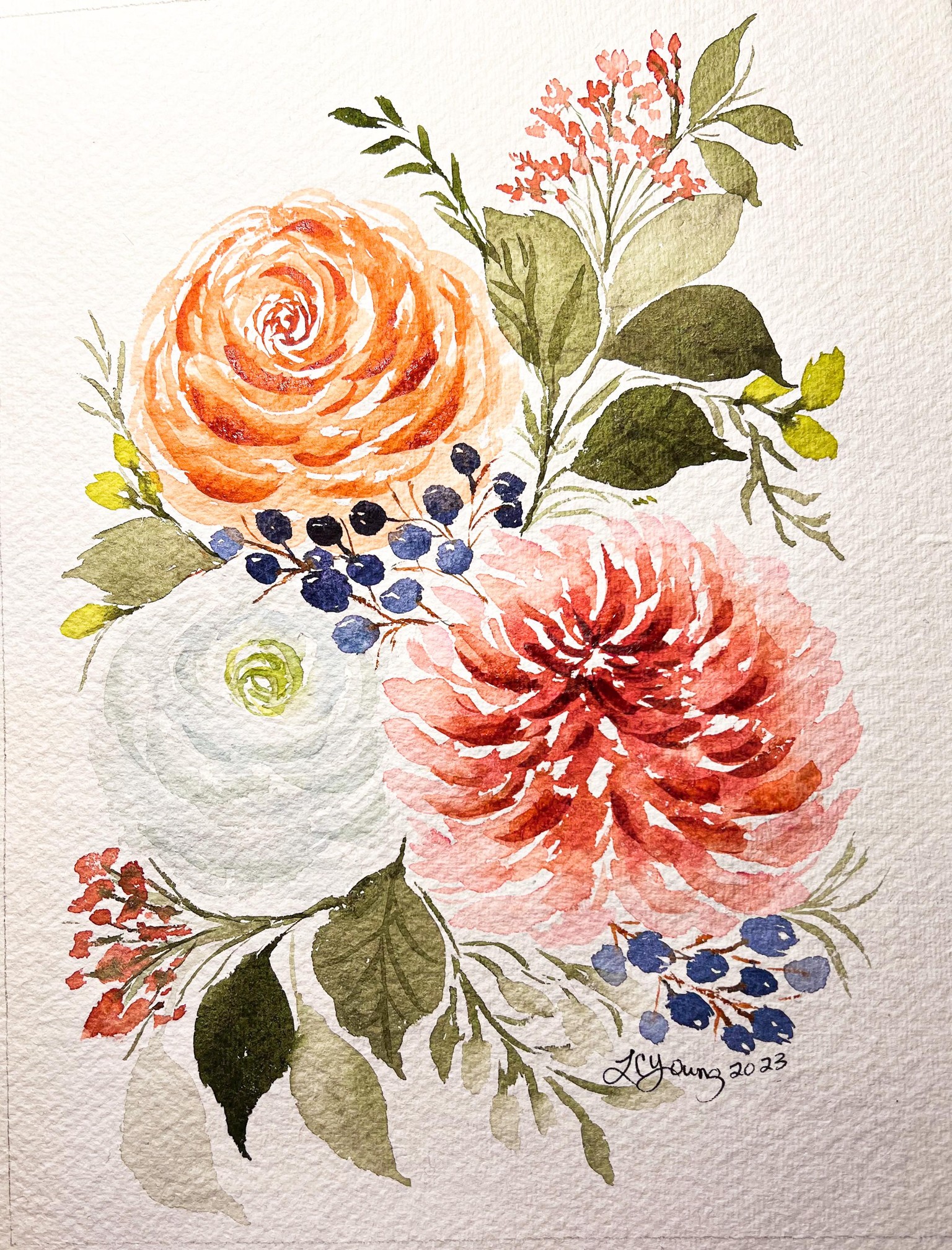 Autumn Watercolor Florals: Playful Fall Colors with a Hint of Blue - image 2 - student project