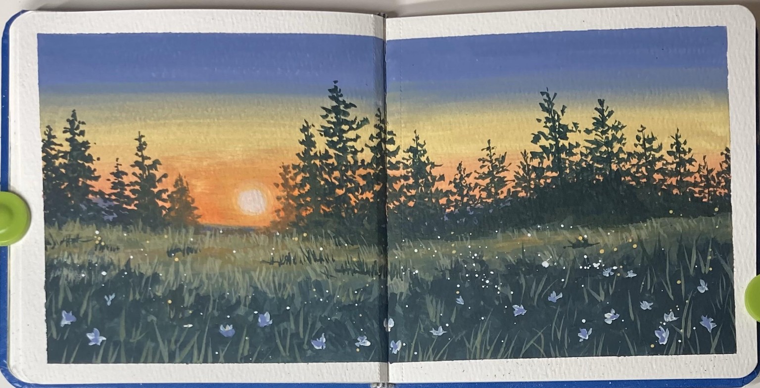 Sunset Meadow in Gouache - image 2 - student project