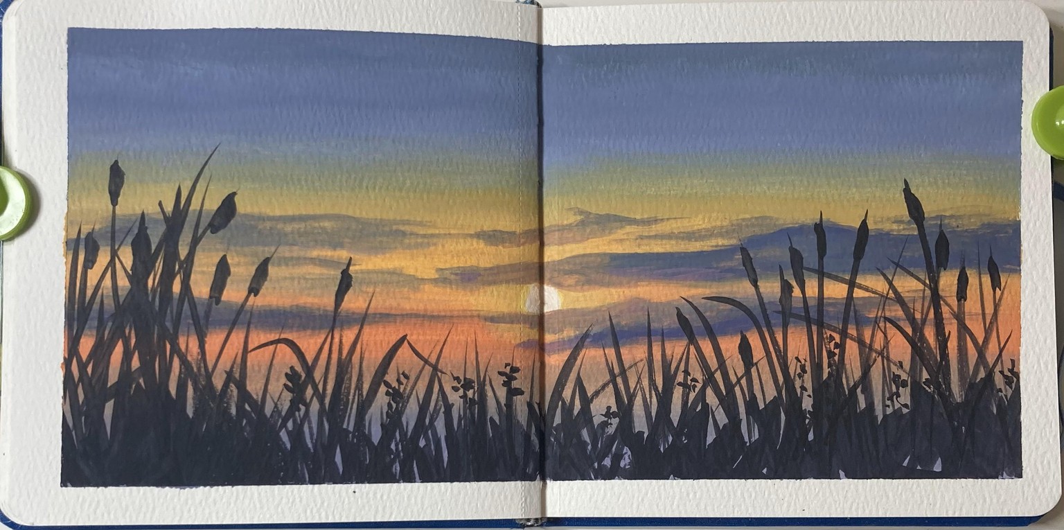 Sunset Meadow in Gouache - image 1 - student project