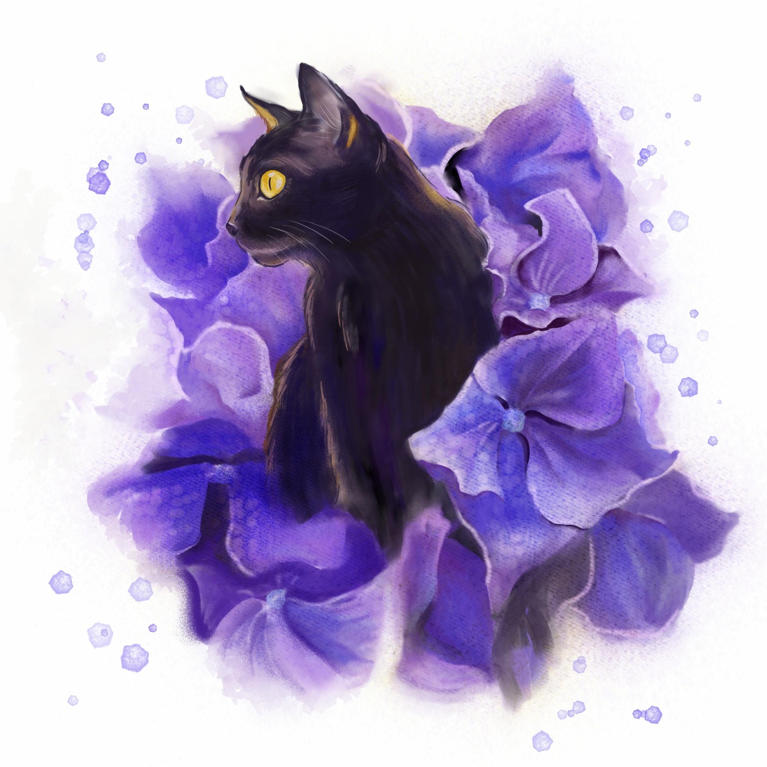 Watercolor & Digital Paintings: Cats with Flowers - image 2 - student project