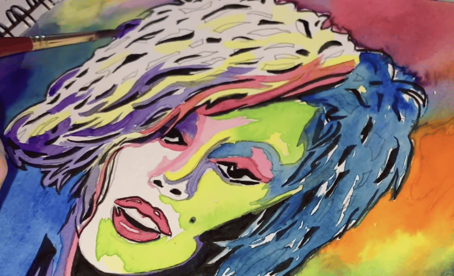 How to Paint Pop Art Portrait Watercolor Painting with Abstract Background - image 2 - student project