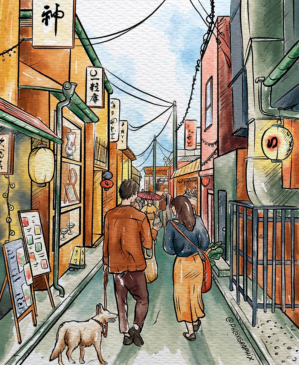 Watercolour style urban illustration - image 1 - student project