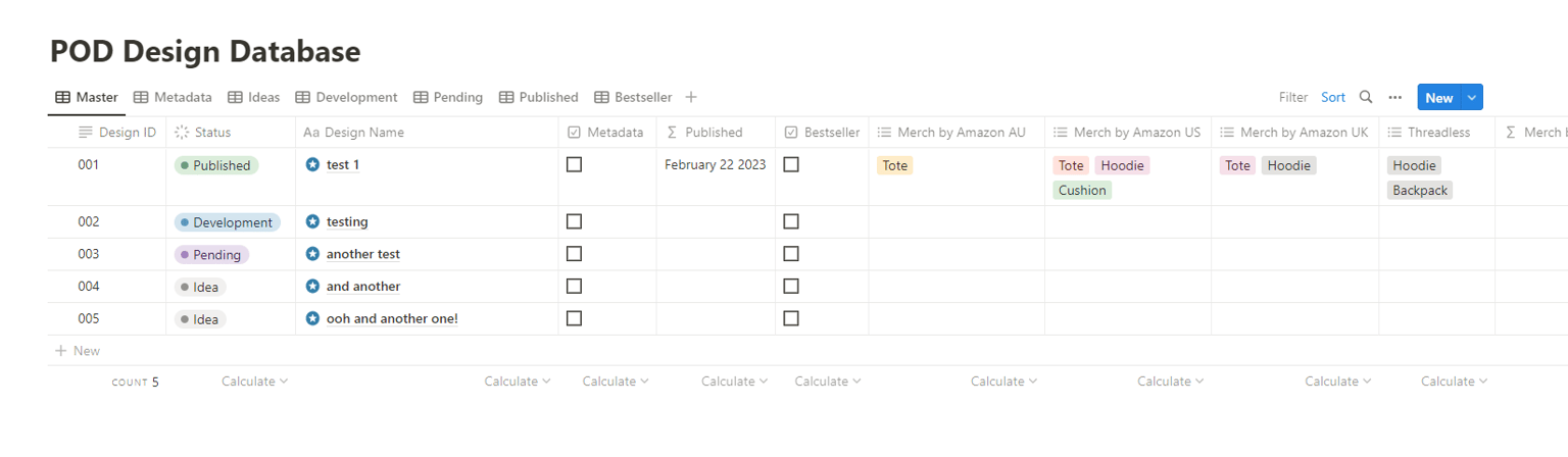 POD Design Database in Notion - image 1 - student project