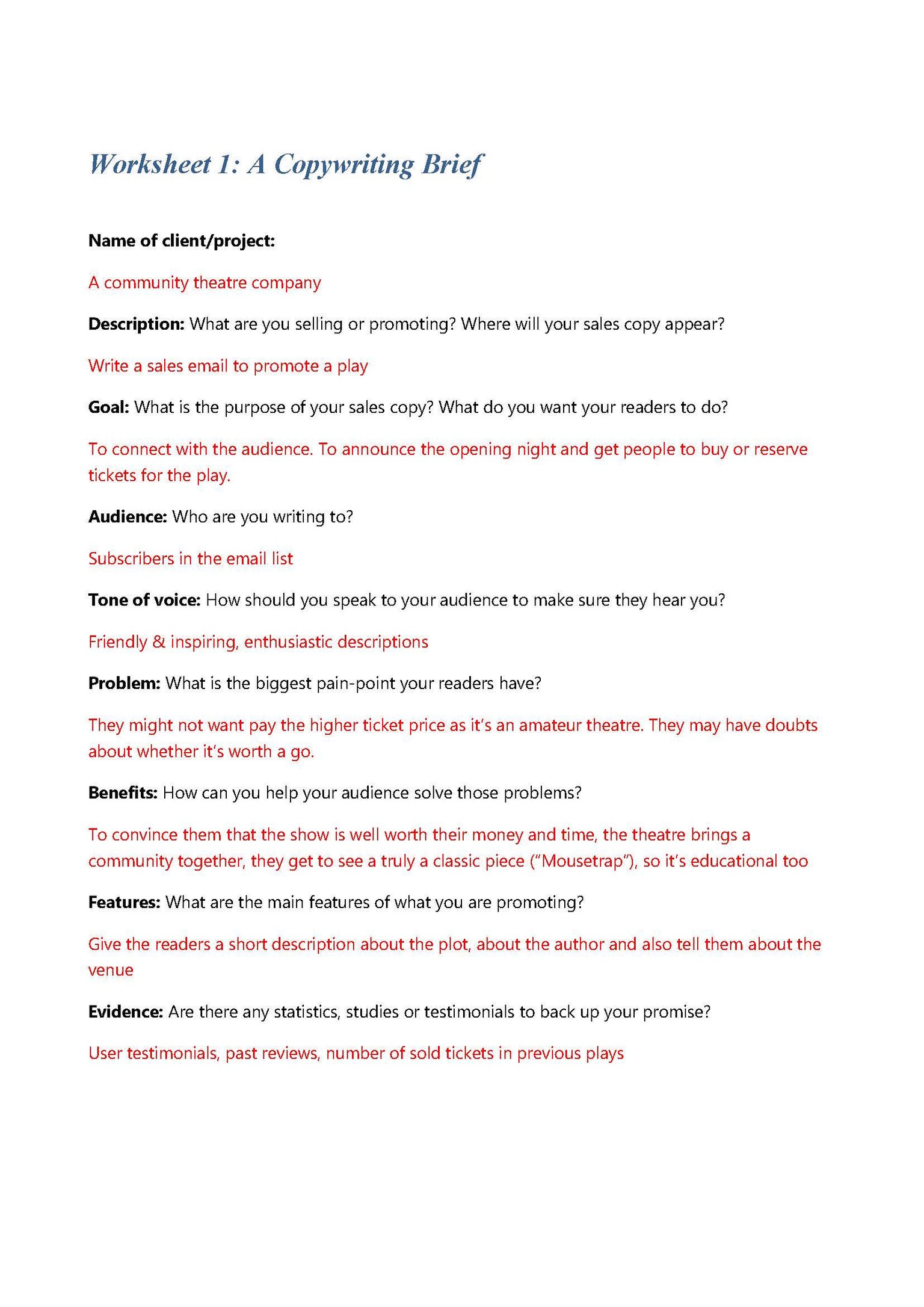 Worksheet 1: my copywriting brief - image 1 - student project