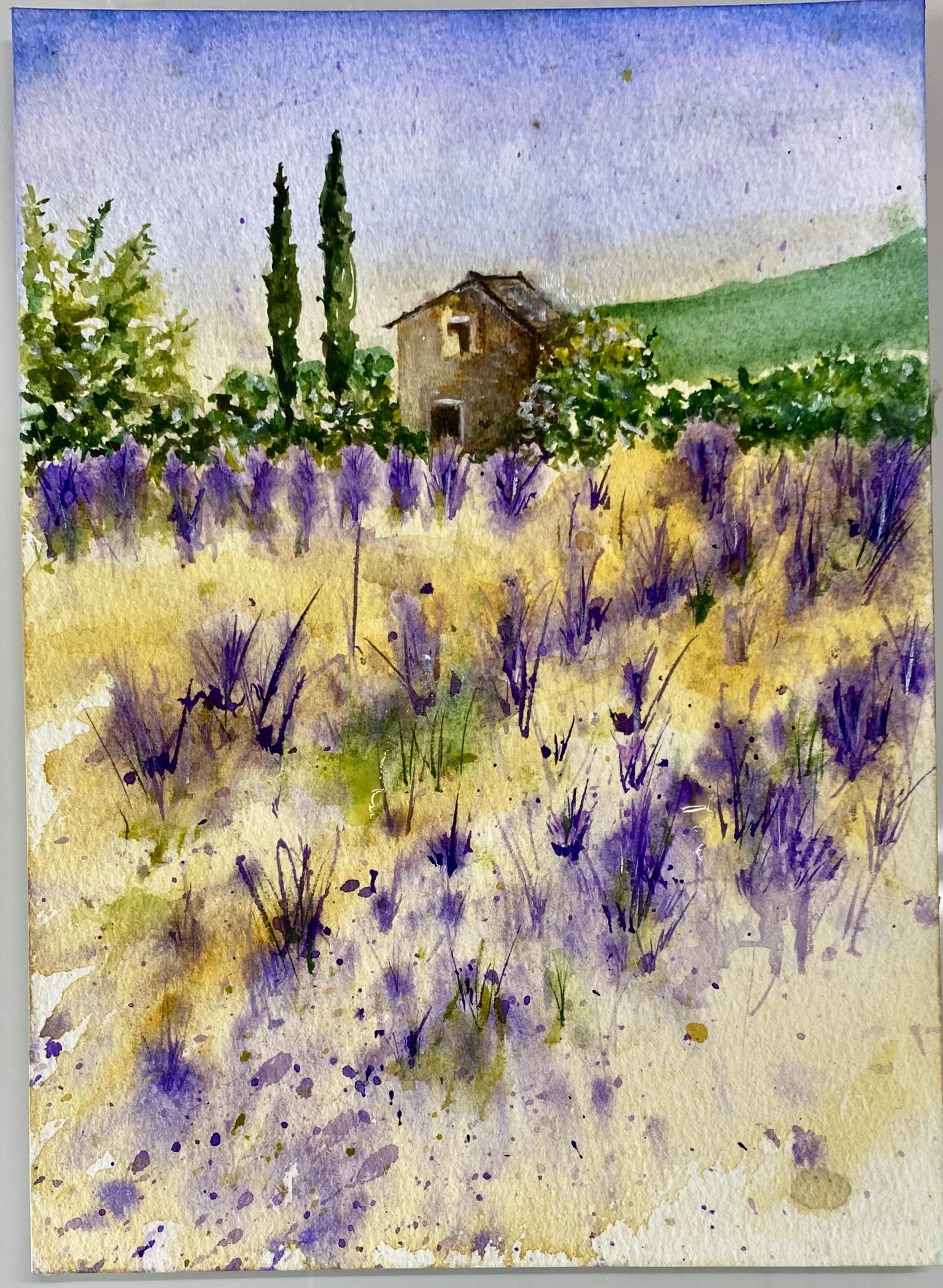 Expressive Watercolor Landscape: Lavender Field in Provence - image 1 - student project