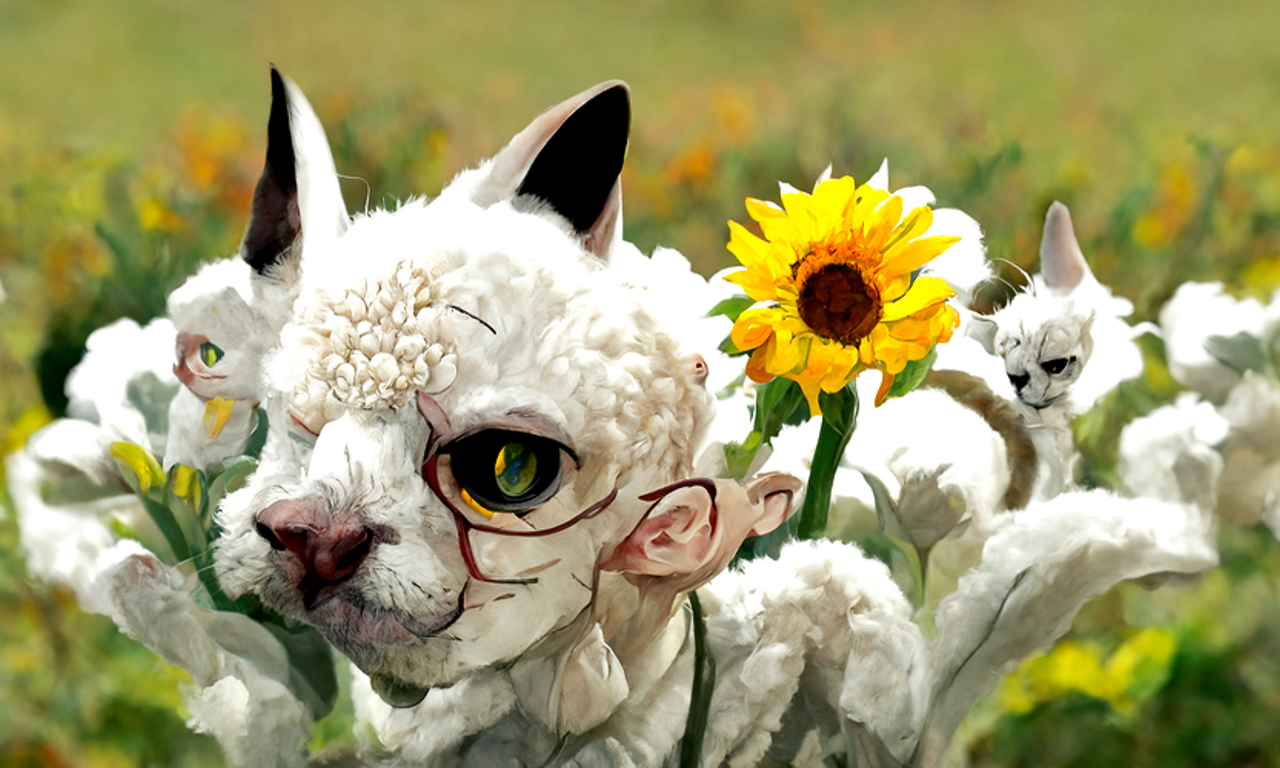Devon rex in a field of sunflowers - image 3 - student project