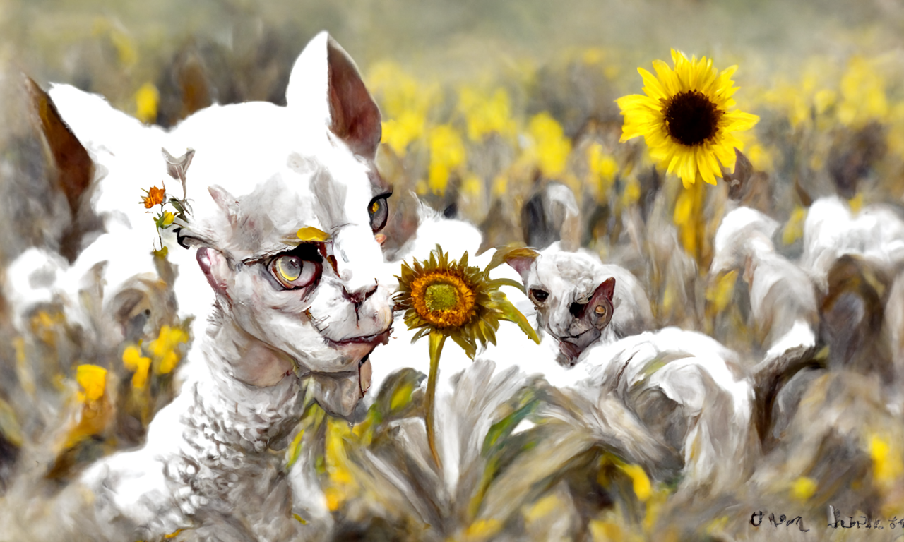 Devon rex in a field of sunflowers - image 2 - student project