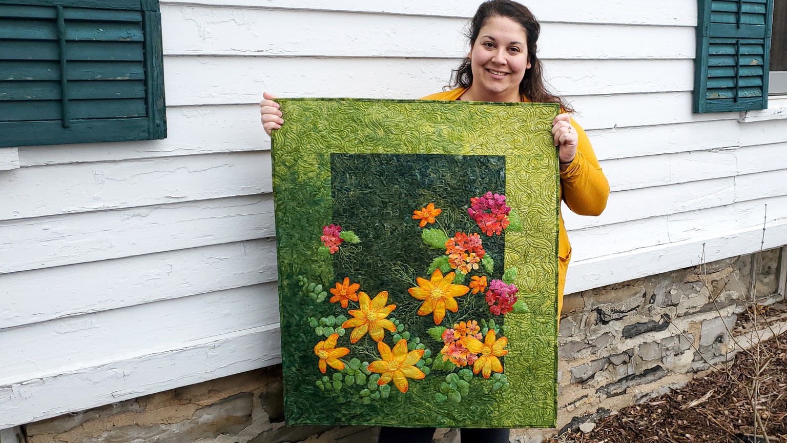Daisy and Verbena Art Quilt - image 9 - student project